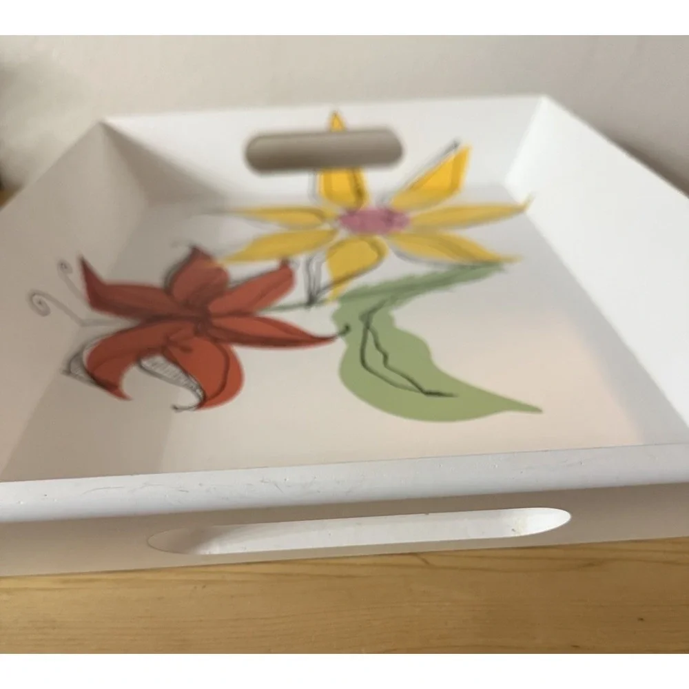 2007 Starbucks Coffee Co. Floral‎ Wooden Serving Tray 13